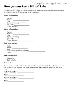 Free  Boat Bill of Sale Form for New Jersey