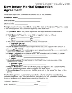 Free  Marital Separation Agreement Form for New Jersey