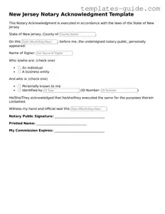 Free  Notary Acknowledgement Form for New Jersey