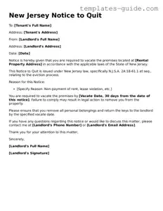 Free  Notice to Quit Form for New Jersey