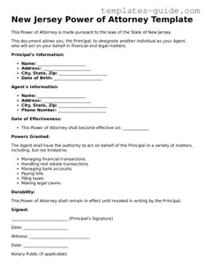 Free  Power of Attorney Form for New Jersey