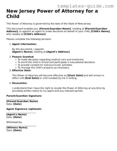 Free  Power of Attorney for a Child Form for New Jersey