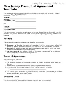 Free  Prenuptial Agreement Form for New Jersey