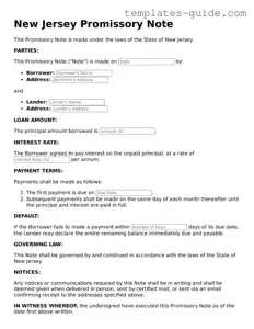 Free  Promissory Note Form for New Jersey