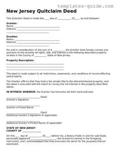 Free  Quitclaim Deed Form for New Jersey