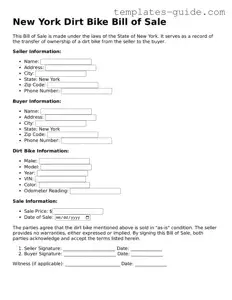 Free  Dirt Bike Bill of Sale Form for New York