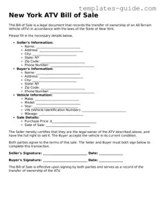 Free  ATV Bill of Sale Form for New York