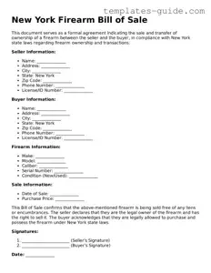 Free  Firearm Bill of Sale Form for New York