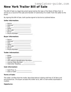 Free  Trailer Bill of Sale Form for New York