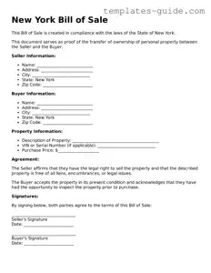 Free  Bill of Sale Form for New York