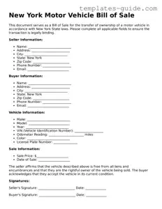 Free  Motor Vehicle Bill of Sale Form for New York