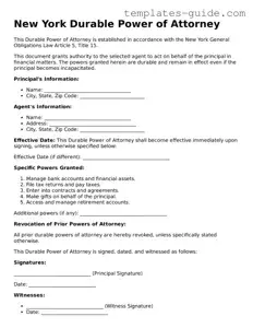 Free  Durable Power of Attorney Form for New York