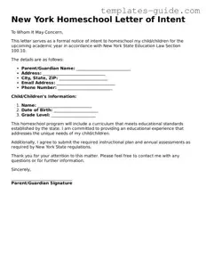 Free  Homeschool Letter of Intent Form for New York