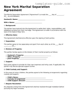 Free  Marital Separation Agreement Form for New York