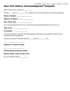 Free  Notary Acknowledgement Form for New York