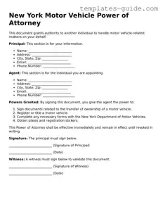 Free  Motor Vehicle Power of Attorney Form for New York
