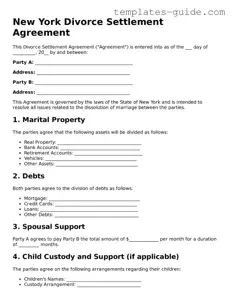Free  Divorce Settlement Agreement Form for New York