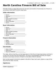 Free  Firearm Bill of Sale Form for North Carolina