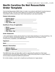 Free  Do Not Resuscitate Order Form for North Carolina