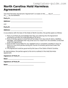 Free  Hold Harmless Agreement Form for North Carolina