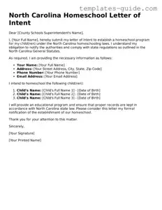 Free  Homeschool Letter of Intent Form for North Carolina