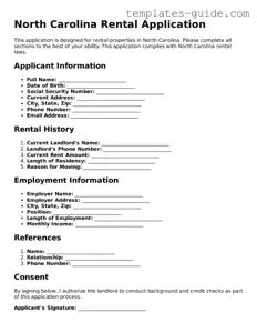 Free  Rental Application Form for North Carolina