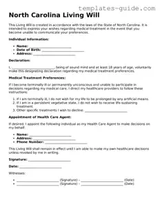 Free  Living Will Form for North Carolina