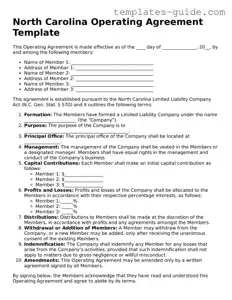 Free  Operating Agreement Form for North Carolina