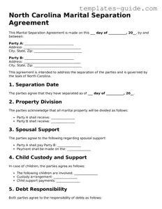 Free  Marital Separation Agreement Form for North Carolina