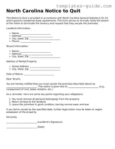 Free  Notice to Quit Form for North Carolina