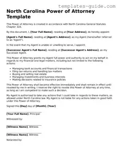 Free  Power of Attorney Form for North Carolina