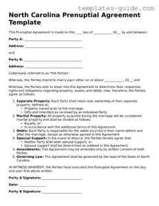Free  Prenuptial Agreement Form for North Carolina