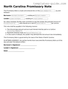Free  Promissory Note Form for North Carolina