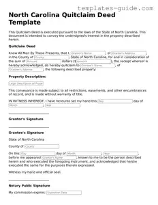 Free  Quitclaim Deed Form for North Carolina