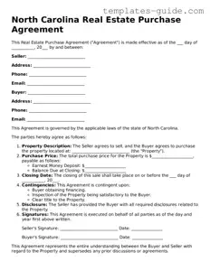 Free  Real Estate Purchase Agreement Form for North Carolina
