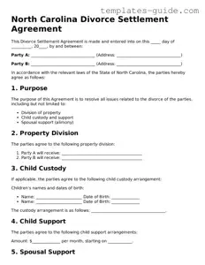 Free  Divorce Settlement Agreement Form for North Carolina