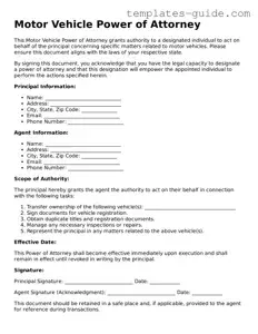 Motor Vehicle Power of Attorney Template