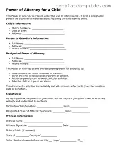 Power of Attorney for a Child Template