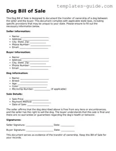 Dog Bill of Sale Template