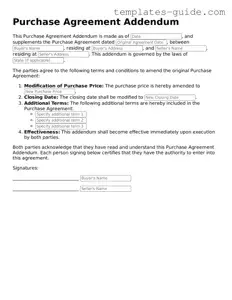Purchase Agreement Addendum Template