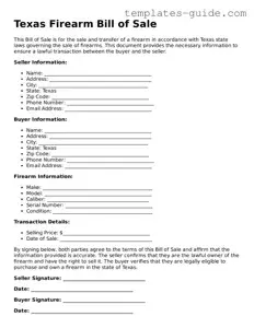 Free  Firearm Bill of Sale Form for Texas