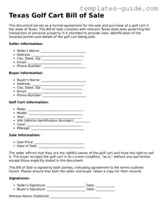 Free  Golf Cart Bill of Sale Form for Texas