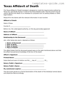Free  Affidavit of Death Form for Texas