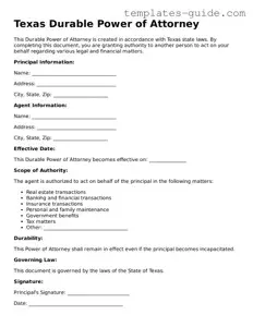 Free  Durable Power of Attorney Form for Texas