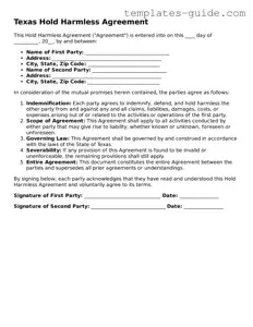 Free  Hold Harmless Agreement Form for Texas