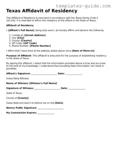 Free  Affidavit of Residency Form for Texas