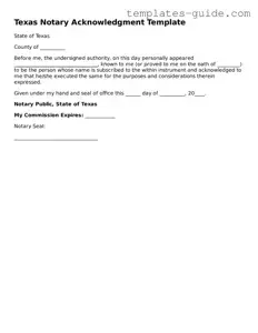Free  Notary Acknowledgement Form for Texas