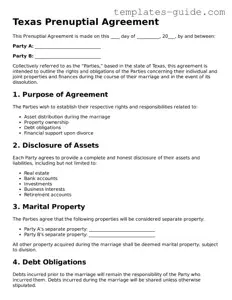 Free  Prenuptial Agreement Form for Texas