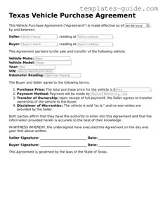 Free  Vehicle Purchase Agreement Form for Texas