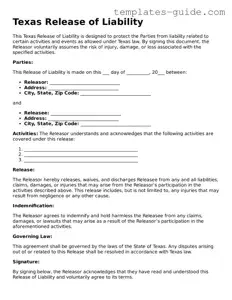 Free  Release of Liability Form for Texas